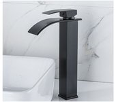 Grifo de Cascada Elevado lacado Negro, lavabo de encimera frío y Caliente, grifo de baño, grifo de solo orificio, grifo de lavabo en Cascada, grifo mezclador en Cascada, grifo de baño M