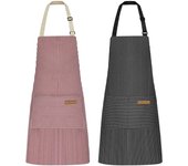 Delantales de cocina de 2 piezas, mezcla de algodón y poliéster, delantales con pechera ajustables con 2 bolsillos para mujeres, hombres, chef