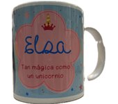 Solo Recuerdos SL Taza Mug con nombre personalizado Hecho en España diseño unicornio en caja cartón, apto para microondas y lavavajillas, personalizable en castellano, catalán-castellano, euskera-castellano y gallego-castellano.