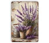 1pc Vintage Lavender Flower Metal Sign Rust Proof Waterproof Iron Wall Hanging Retro Style for Home Bar Cafe Garage Easy Install