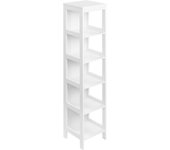 kleankin Estantería de Baño de Suelo de 5 Niveles Mueble Auxiliar de Almacenaje para Cocina Salón Dormitorio Estilo Moderno Antivuelco Carga 30 kg 30x30x140 cm Blanco