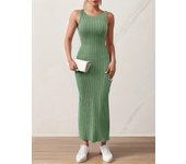 Summer New Style Sleeveless Inner Strap Mid-length Round Neck Backless Knitted Hip One-step Skirt Vest Dress
