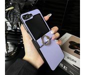 Ring Holder Leather Stand Case for Samsung Galaxy Z Flip 5 4 3 flip5 Flip4 Rotating Bracket Solid Color Matte Shockproof Cover