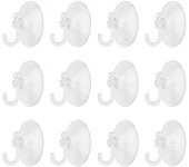 Tradineur - Pack de 12 ganchos de ventosa, uso universal, sin taladrar ni pegar, perchas, colgadores, pared, baño, cocina (Transparente - Ø 5 cm)
