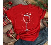 Maycaur Women Wine Glass Christmas Hats Black T Shirt Christmas Xmas Gifts Cartoon Top Tshirt Harajuku Fashion New Year T-shirt