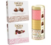 Pack Lacasa bombones surtido lata 180 G & bombones corazón tres chocolates 200 G & bombones frambuesa 200 g