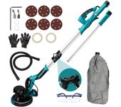 Lijadora de Pared, 1250W Lijadora de Techo con Sistema Automático de Recogida de Polvo, 5 Velocidades Ajustables, Luz LED, Mango Plegable Extensible, Lijadora Eléctrica para Yeso con 6 Discos de Lijado y Bolsa de Absorción de Polvo