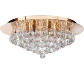 Luz de techo clásica Hanna acero oro vidrio 6 luces G9