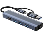 Extensor de Red 5 en 2 Type C, adaptador Ethernet de USB-C, 1000Mbps, divisor USB de 4 Puertos para ordenador portátil, PC, iPad, teléfono, interruptor de Internet