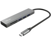 Hub USB 3.2 Tipo-C Trust Halyx/ 3 Puertos USB/ 1 Lector Tarjetas SD/ Gris