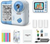 Cámara de impresión instantánea para niños 1080P Pantalla IPS de 2,4 pulgadas Zoom 10X with papel de impresión Térmica Bolígrafo de color Correa Para El Cuerpo Tarjeta TF de 32 GB Niños
