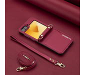 Crossbody Wallet Case For Samsung Galaxy Z Flip 6 5 4 3 Flip6 Flip5 Flip4 Flip3 5G Card Holder Hand Strap Lanyard Leather Cover