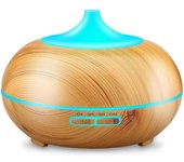 Difusor de aceite esencial de aromaterapia, Humidificador silencioso de niebla fría ultrasónico de grano de madera de 300ml, decoloración de lámparas LED de color y configuración de 4 temporizadores, apagado automático sin agua