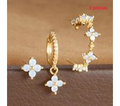 3PCS Stainless Steel Multicolor Crystal Hoop Earrings Set For Women Zircon 18K Gold Plated Huggie Pendant Piercing Jewelry