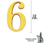 Numero latón 6 10 cm. con tornilleria oculta (blister 1 pieza)