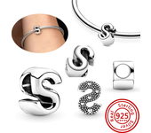 925 Sterling Silver Hollow Round A-Z 26 English Letter Alphabet DIY Beads Fit Original Pandora Charms Bracelet Fine Jewelry Gift