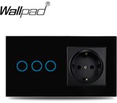EU 1 Gang Touch Switch And Wall Power Socket with USB Type-C Charging Ports Wallpad 157x86mm Black Glass Panel Smart Home