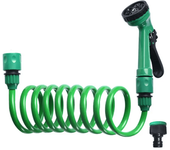 Mangera Espiral, extensible hasta 15 metros, Mangera de Jardín extensible con pistola, Chorro Tipo de 5, verde, Mangera de Resistencia con Modos de Riego y conector universal, use para Jardín, Terraza, local, LaVar El cocheetc.