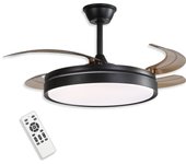 Ventilador de Techo 42" LED 48W Negro – Motor DC Silencioso, Aspas Transparentes retráctiles, 6 Velocidades, Reversible, Mando a Distancia