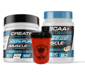 MUSCLEFIT Pack Ahorro Glutamina + Bcaa´s 500g - Varios Sabores + Creatina Monohidrato 300g - Sin Sabor + Shaker - Regalo