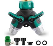 Divisor de manguera de 2 vías, Conector de manguera de 2 vías para jardín Grifos de agua Distribuidor de 2 vías con manija de bloqueo ajustable (1)