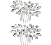 Miallo 2 Pcs Bride Hair Combs Wedding Crystal Hair Pins Flower Bride Wedding Hair Ornaments  Accessories For Women