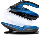 Rowenta Freemove DE5010 Plancha sin cable con golpe de vapor 115 g/min, sin cable, 250 ml, suela Microsteam 400 láser, autoapagado y antical, todo tipo de tejidos, Azul/Negro