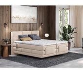 Vente-unique - Conjunto Boxspring con cabecero tapizado + somieres relax eléctricos + colchón + cubrecolchón - 2 x 90 x 200 cm - beige - LODI de PALACIO