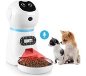 Dispensador Automático de Comida para Gatos, Dispensador de Comida de 3,5 L con Grabación de Voz, Pantalla LCD, 4 Comidas para Perros y Gatos, Batería o Red