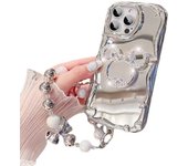 Star Silver Gold Plated 3D Diamond Heart Strap Phone Case For iPhone 15 14 13 12 11 Pro Max X XS XR Plus+ Wristband Case