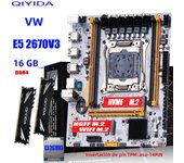 QIYIDA X99 Motherboard Set Kit With LGA2011-3 Xeon E5 2670 V3 CPU (2*8GB) 16GB DDR4 RAM M-ATX NVME M.2 Support TPM Pin insertion