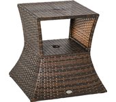 Outsunny Mesa de Centro Ratán con Agujero para Sombrilla Mesita de Café Té Mesa Auxiliar para Exterior Terraza Patio 54x54x55cm