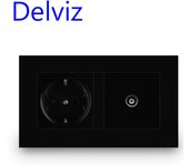 Delviz EU Standard TV Socket / Outlet, Home Television cable jack, 146mm*86mm White Panel, 2 Gangs Wall TV and 16A Power Socket
