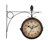 Reloj de estación de doble cara Reloj de jardín retro Soporte de pared Negro