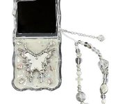 Funda para Samsung Galaxy Z Flip 6, diseño de mariposa plateada con espejo, lentejuelas brillantes y pulsera exquisita para mujer y niña.