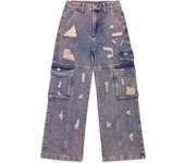 Rip design straight leg wide-leg pants pocket jeans, versatile rip cargo jeans, women's jeans and apparel