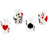 Juego 4 Vasos Chupito Cristal Blancos Temática Poker Baraja Cartas 6cm.
