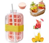 Cubitera 2 en 1 sin contacto, bandeja de silicona para cubitos de hielo con tapa y recipiente, fácil de liberar con prensa para café, jugo y bebidas (verde, 800 ml, 28 oz)