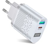 Cargador GaN de 65 W para EE. UU., UE, Reino Unido y Corea, compatible con QC 3.0, USB PD, cargador de pared tipo C, cargador rápido USB para portátil, teléfono, adaptador de banco de energía, color blanco - UE