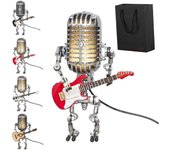 Vueeze Mic Rockbot, Mic Rockbot, Mic Rockbot, Mic Rockbot, Lámpara de escritorio con robot con micrófono, Lámpara de robot con micrófono de metal, Mini guitarra, luz nocturna decorativa