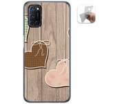 Tumundosmartphone Funda Gel Tpu para Oppo A52 / Oppo A72 diseño Corazones Madera Dibujos