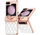 Glitter Diamond Plating Leather Finger Bracket Folding Hingle Protection Shockproof Case for Samsung Galaxy Z Flip 6 5 4 3 Case