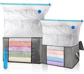 2 Cajas Almacenaje Ropa,2 Bolsas Vacio Ropa y 1 Bomba,Organizador Armario Plegable,Cajas Organizadoras Gran Capacidad para Guardar Edredones Almohada Mantas y Ropa