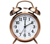 Reloj despertador de doble campana con despertador silencioso, reloj despertador de cuarzo vintage con pilas y luz nocturna para niños, sueño profundo, marrón, soleado