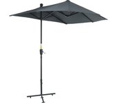 Outsunny Sombrilla de Pared de Jardín 200x190x240 cm Parasol con Manivela Poste de Acero y Base Cruzada Protección Solar para Terraza Balcón Exterior