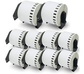 Etiquetas Brother DK22205 Blanco 62mmx30.48mm - Pack 10 - Cinta Continua de Papel Térmico Compatible DK-22205 para Brother P-Touch QL1000