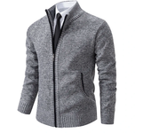 2024 New Autumn and Winter Jersey Men's Casual Sports Coat Solid Color Stand Collar Wweater Grab Fleece Warm Zipper Cardigan