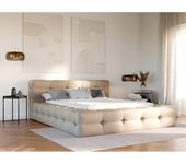 Vente-unique - Canapé abatible capitoné 160 x 200 cm - Tela jaspeada - Beige + Colchón - LERUCO de Pascal Morabito