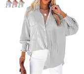 Camisa de largo medio con solapa a rayas y mangas largas ajustadas, Camisa de largo medio con solapa a rayas