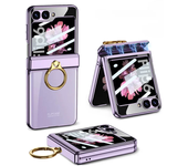 Electroplated Transparent Ring Holder Phone Case for Samsung Galaxy Z Flip 6 5 4 Flip6 Flip5 Flip4 Film Hinge Protection Cover